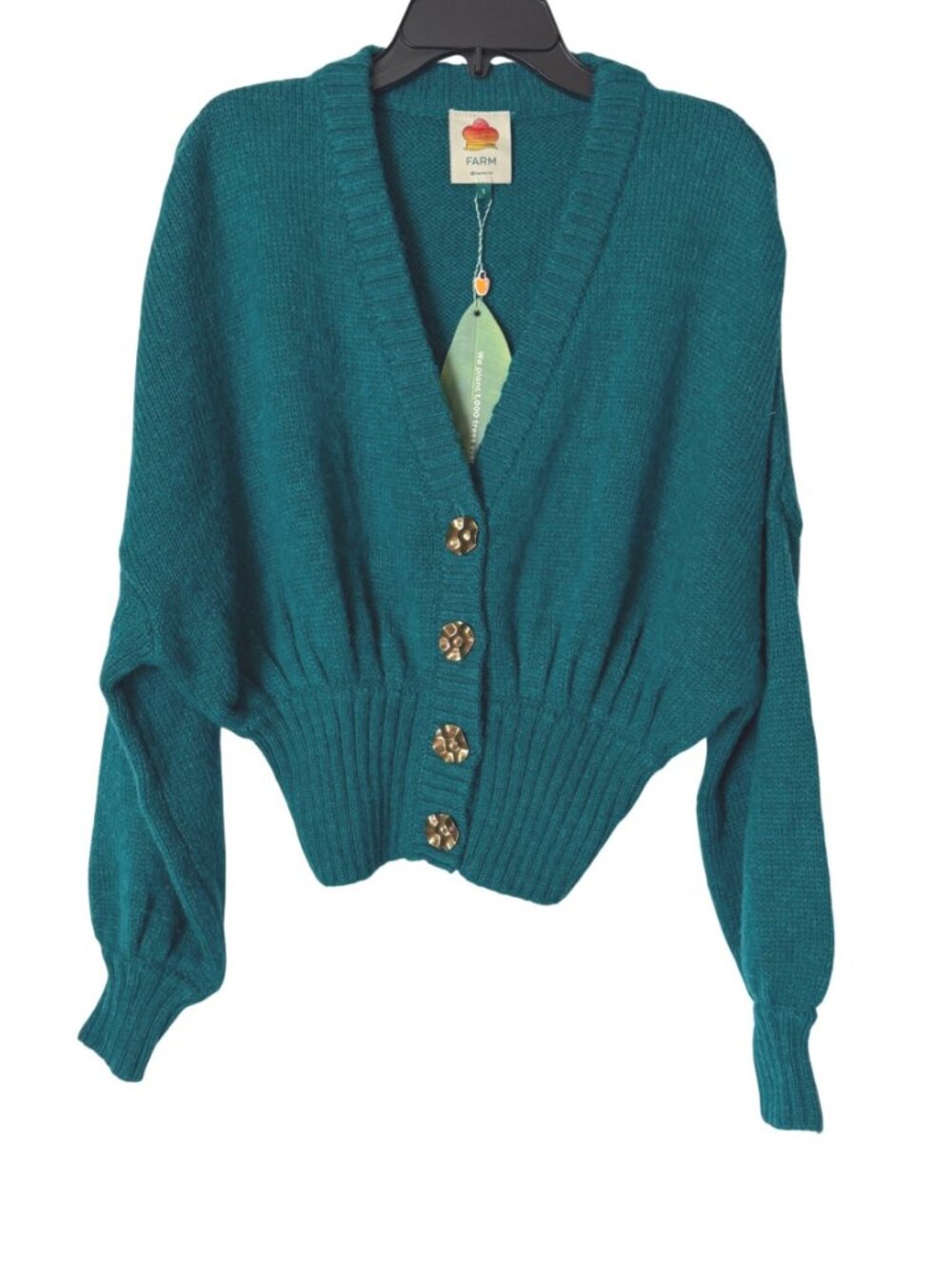 Farm Rio Emerald Bubble Knit Cardigan Women Size S Green Gold Button NWT